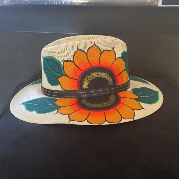 NWOT handmade painted Artisanal hat display picture 2
